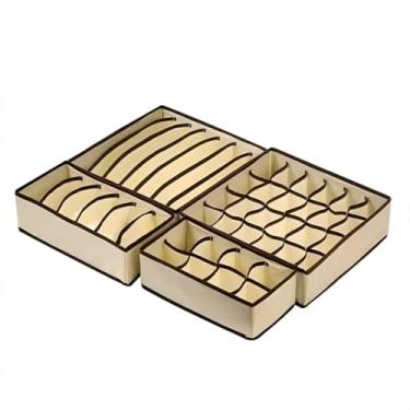 Imagem de Kit Organizador para Gavetas, 4 Peças em TNT e Papel Cartão, Bege, 2 Tamanhos 32x16x10cm e 32x32x10cm, para Roupas Íntimas e Acessórios