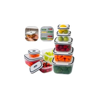 Imagem de Conjunto de 5 Potes Herméticos de Plástico, Transparente com Tampa Branca, 400ml a 2000ml, Empilháveis, para Armazenamento de Alimentos
