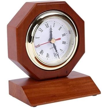 Imagem de PZHANGZVH Relógio de cornija criativo de madeira maciça relógio mudo retrô moderno relógio de escritório multifuncional relógio de madeira relógios de madeira (E) (D)