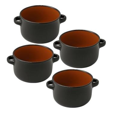 Imagem de Mini Cocottes Cerâmica, Conjunto de 4 Panelinhas Pretas Com Alças, 310ml, Resistente ao Forno, 14,5x7cm