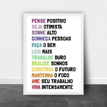 Imagem de Quadro Pense Positivo Madeira Branca 24X18Cm - Quadros On-Line