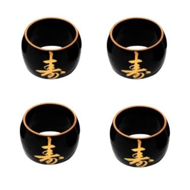 Imagem de Kit 4 Porta Guardanapo Preto Com Ideograma Japonês Dourado - AC