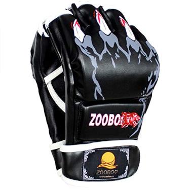 Imagem de Luvas MMA ZooBoo, luvas de luta de boxe com meio dedo luvas MMA com pulseira ajustável para treinamento Sanda Sparring Punching Bag (tamanho único), Preto, One Size