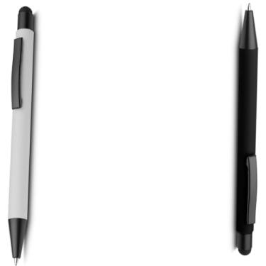 Imagem de Caneta Esferográfica em Metal, Corpo Emborrachado, Ponta Touch, Escrita Azul, Refil Tipo Parker, Ponta Fina, Design Ergonômico, Forma Cilíndrica (Branco e Preto)