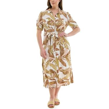 Imagem de Nicole Miller Vestido feminino de manga curta estampado com cinto próprio, Estampa branca, 48