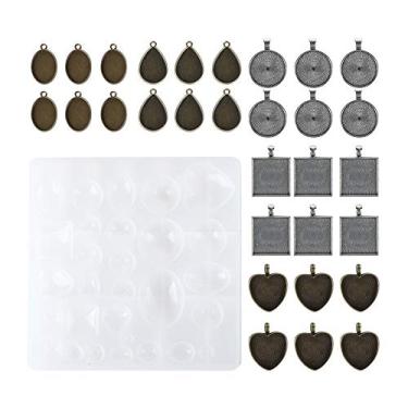 Imagem de Bandeja de base de pingente oval redonda de liga Molde de silicone Conjunto de ferramentas DIY para fazer colares Pulseiras Brincos Chaveiros Kit de artesanato de fundição de