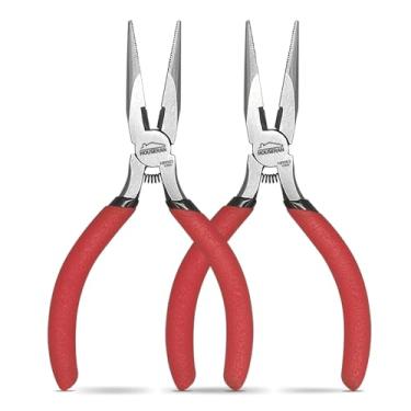 Imagem de HOUSERAN Alicate de ponta de agulha, 12 cm, conjunto de alicates de nariz de agulha, pacote com 2, alicate de ponta pequena, alicate de nariz longo com cortador lateral, para cortar e dobrar fio