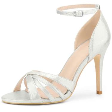 Imagem de Perphy Sandálias femininas de salto agulha com tira no tornozelo, Prata, 38
