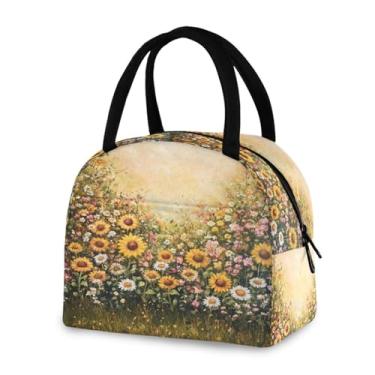 Imagem de Blueangle Lancheira isolada à prova de vazamento - Bolsa de almoço reutilizável com design caprichoso de girassóis de jardim, recipiente de alimentos compacto para escritório, viagens e atividades ao