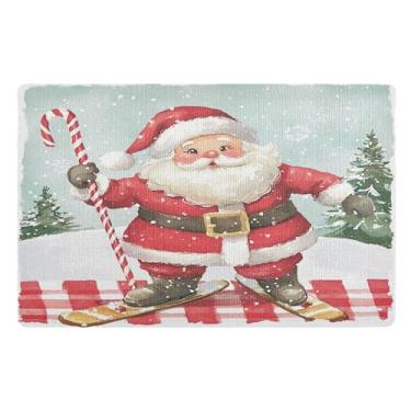 Imagem de SEHANY Tapete de porta de inverno Papai Noel Natal para todos os climas, impermeável, secagem rápida, bem-vindo, tapete de entrada antiderrapante, tapete decorativo de poliéster para entrada, varanda