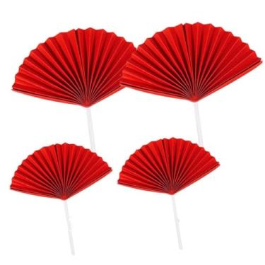 Imagem de 20PCS Red Paper Fan Cake Picks Fan-shaped Cupcake Topper Dessert Cupcake Topper Insert Cake Decor Wedding Baking Decorations for Wedding Birthday New Year Party (5.1inch,3.9inch)