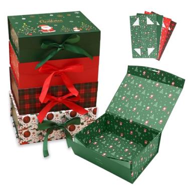 Imagem de Dimore Caixas de presente magnéticas de Natal com tampas, embalagem de presente dobrável de papelão duro, caixas de Natal vermelhas e verdes para presentes, pacote com 4 (vários tamanhos) (4 pacotes