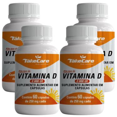 Imagem de COMBO 4 VITAMINA D3 COLECALCIFEROL 2000UI 60 CAPS CADA TOTAL 240 CAPSULAS - TAKE CARE-Unissex