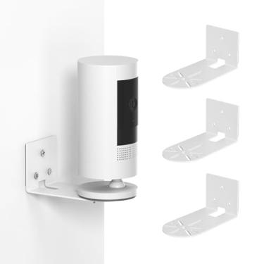 Imagem de Suporte de parede para câmera de segurança com 2 unidades serve para câmera interna externa, suporte de metal para câmera anel, instalação sem esforço com fita adesiva ou parafusos de segurança, sem