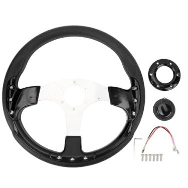 Imagem de Volante de alumínio PU estilo corrida universal para carro adaptador de 6 furos 14 pol. (Preta)