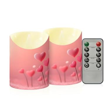 Imagem de Wassud Pacote com 2 velas de coração sem chama com controle remoto, velas realistas cintilantes com temporizador, velas decorativas para Natal, casamento, festa, decoração de casa pequena