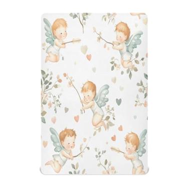 Imagem de STAYTOP Lençóis de berço Love Cupid para meninos e meninas, lençol com elástico para berço padrão e colchão infantil, de microfibra supermacia, 132 x 71 cm