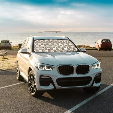 Imagem de Toldo de carro com estampa de leopardo, para-brisa frontal, guarda-sol dobrável, guarda-sol para carro, mantém o veículo fresco para a maioria dos veículos, guarda-chuva de para-brisa 144,8 x 76,2 cm