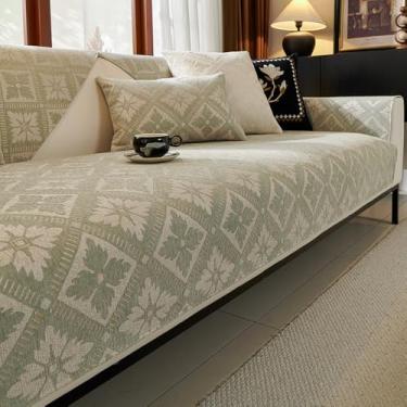 Imagem de WMLTZFUS Capas de sofá geométricas de chenille, laváveis e protetoras de móveis para cães, à prova d'água, antiderrapantes, para sofá e animais de estimação, verde, 70 x 150 cm