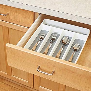 Imagem de Organizador de Gaveta Bandeja Talheres Armazenamento Utensílios 5 Seções Forro com Aderência Suave para Cozinha Escritór