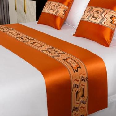 Imagem de Cachecol Bed Runner moderno, simples, lenço de cama, poliéster premium, resistente a rugas, antiderrapante, resistente ao desbotamento, fácil de cuidar, para estilo de quarto de hóspedes - laranja||