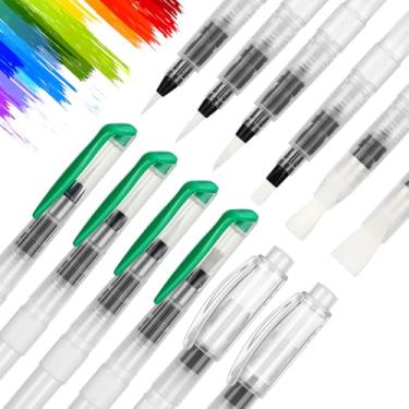 Imagem de AmazingSpark Conjunto de 60 canetas pincel de água, 3 tamanhos, recarregáveis, pincel de desenho de água para pintura acrílica e guache, inclui estilos pontiagudos e de ponta plana (verde)