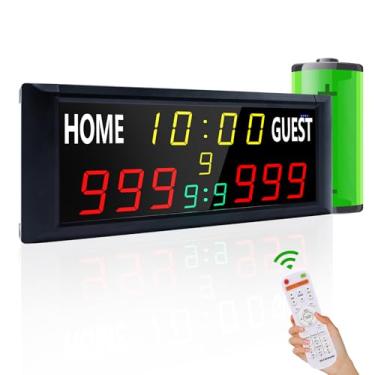 Imagem de YZ Placar eletrônico grande de 40,6 cm com controle remoto, placar de LED brilhante para jogos ao ar livre, placar digital com cronômetro, marcador de pontuação portátil para futebol/basquetebol