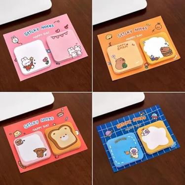 Imagem de 4 pacotes de notas adesivas de animais de desenho animado criativo. Superfície de escrita lisa, notas de papel, notas adesivas, agendas, artigos de papelaria divertidos, 60 peças/pacote