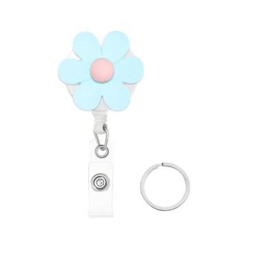 Imagem de Carretel de crachá retrátil de enfermeira de flores coloridas para porta-cartões de identificação, lindo e engraçado carretel de crachá de professor de resina para chaveiros, ótimo para médico