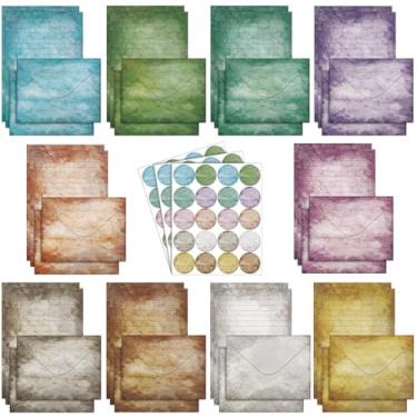 Imagem de TaoBary Conjunto de papel de papelaria com 160 peças, 50 papéis de papelaria dupla face com 50 envelopes correspondentes e 60 adesivos de pontos redondos, design 10 (Vintage, 21 x 14 cm)