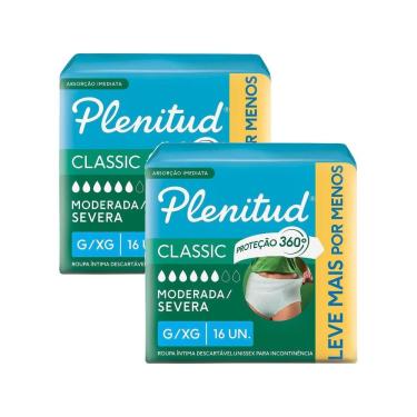Imagem de Kit 2 Roupa Íntima Plenitud Classic para Incontinência Moderada Severa Tamanho G/XG 16 Unidades Leve Mais Por Menos