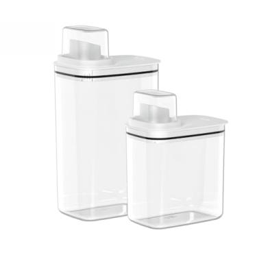 Imagem de Kit Dispenser Organizador Lavanderia 2,3 e 1,5 Litros Acrílico amaciante sabão em pó Lavanderia(1.5L + 2.3L Branco)