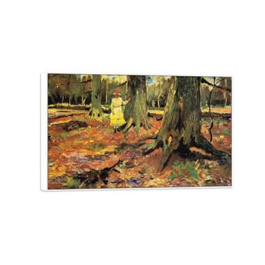 Imagem de BMZFYBS Vincent van Gogh Famosa pintura em tela de arte de parede pronta para pendurar Menina na floresta. Imagem em moldura branca para decoração de sala de estar 60 x 95 cm 24 x 37 pol