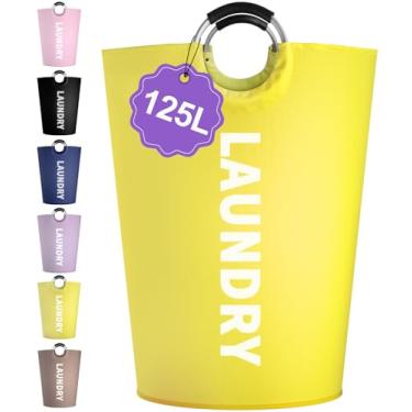 Imagem de IHOMAGIC Cesto de roupa suja grande de 125L com alças, cestos de roupas dobráveis que se levantam bem, cesto de roupa suja portátil, cesto de roupa suja resistente para planos, dormitórios, viagens