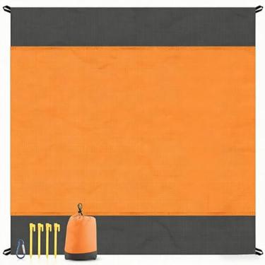 Imagem de Tapete de praia portátil extragrande, cobertor de praia, à prova de areia, tapete de praia dobrável com 4 estacas de canto, cobertor de praia leve para piquenique (laranja fica cinza)