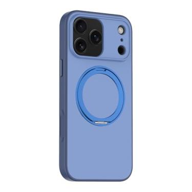 Imagem de LYJSMGZ Capa à prova de choque para iPhone 17 Pro Max/Air/17 Pro/17, proteção total da câmera, anel magnético embutido fino fosco com suporte giratório de 360°, azul, 17 Pro Max