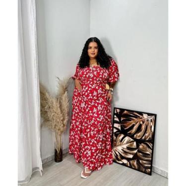 Imagem de Vestido Longo Feminino Plus Size Ciganinha Ombro a Ombro Estampado com