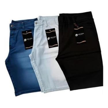 Imagem de Kit 3 Bermudas Short Jeans Masculina Lisa Lycra Elastano-Masculino
