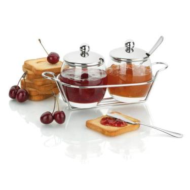 Imagem de Kit Para Servir Geléia Molhos 7 Peças Inox Vidro Antepastos Conjunto P