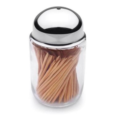 Imagem de Paliteiro De Mesa Vidro Tampa Inox Porta Palito De Dente Servir Cozinh