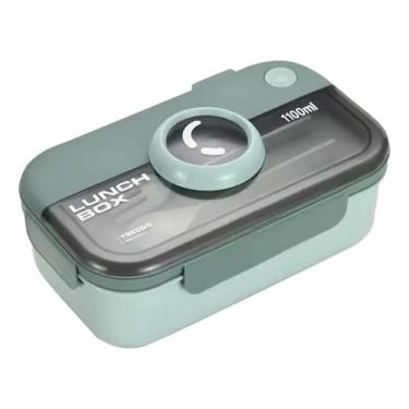 Imagem de Marmita Câmera Retro Plástica Divisória Trava + Talhere (Garfo e Colhe