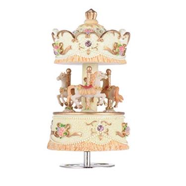 Imagem de Caixa de música carrossel com 3 cavalos Luxury Windup Artware Melodia Castle in the Sky Design romântico e bonito Boa habilidade carving Resina sintética movimento metal