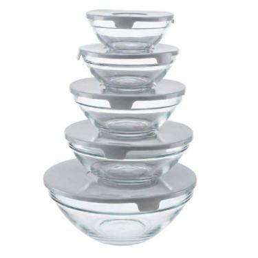 Imagem de Conjunto de Potes em Vidro Redondo com Tampa 5 peças Cinza - Vista Hom