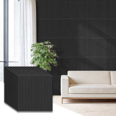 Imagem de RITOLLO Pacote com 16 painéis de parede de ripas para decoração de parede interior 50 x 50 cm PVC painel canelado 3D para quarto, teto, estúdio e fundo de TV (preto fosco)
