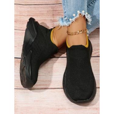 Imagem de Tênis feminino de caminhada, sem cadarço, leve, casual, atlético, academia, viagem, trabalho, Preto, 37