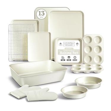 Imagem de Country Kitchen Conjunto De Assadeiras Antiaderentes Empilháveis - Duráveis E Fáceis Remover, Creme, 13 Peças