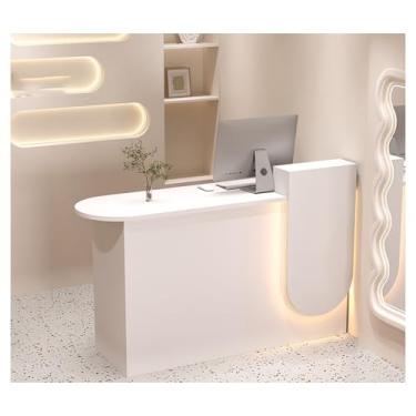 Imagem de Mesa de recepção moderna de madeira com balcão - gavetas com trava, mesa de recepção, balcão de recepção de recepção de salão, balcão de recepção para loja, hotel, escritório, caixa de varejo e G