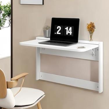 Imagem de Bancada de trabalho pequena dobrável montada na parede, mesa de estudo simples, mesa dobrável de folhas suspensas, bancada de trabalho dobrável na parede, para escritórios, quartos, salas de estudo