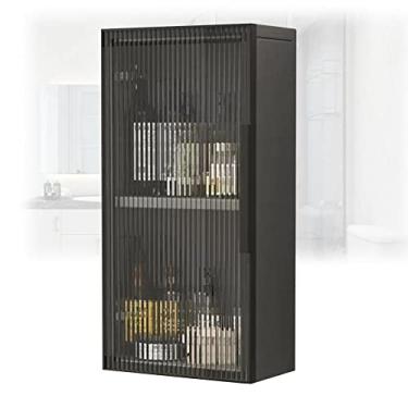 Imagem de Armário de remédios de madeira preta montado na parede, armazenamento de chuveiro de metal com portas de vidro, perfeito para banheiro, lavanderia e sala de estar, tamanho 30 x 14 x 60 cm