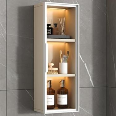 Imagem de Armário de armazenamento de banheiro montado na parede, armário de remédios de porta de vidro, prateleira de parede versátil para banheiro, cozinha, sala de estar, quarto - Organizador que economiza